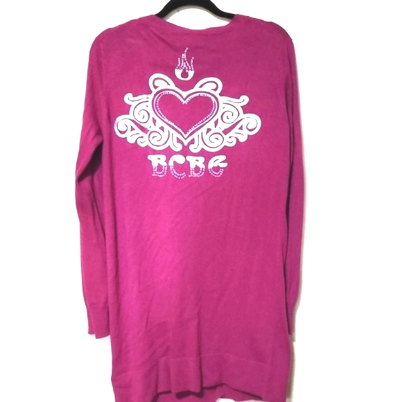 BCBGMAXAZRIA Rhinestone Embellished Knit Long Cardigan Fushia Size Medium - Picture 1 of 11